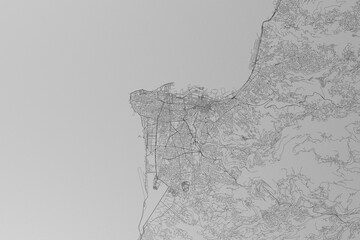 Fototapeta premium Map of the streets of Beirut (Lebanon) made with black lines on grey paper. Top view. 3d render, illustration