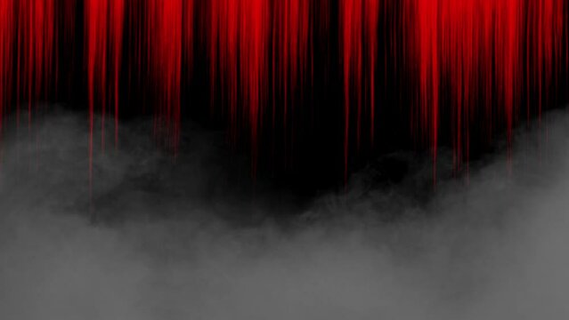 Animation of red blood dripping down a black wall with smoke
