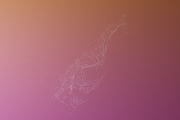 Map of the streets of Monaco made with white lines on pinkish red gradient background. Top view. 3d render, illustration