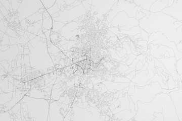 Fototapeta na wymiar Map of the streets of Pristina (Kosovo) on white background. 3d render, illustration
