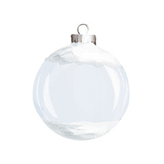 Watercolor Christmas Transparent Glass Ball Isolated on White. Hand-drawn New Year, Winter Holiday Decoration Illustration.