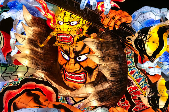 Aomori, Japan - February 16 2017: a spectacular warrior Nebuta float used for "Aomori Nebuta Matsuri Festival" at Nebuta Museum Wa Rasse in Aomori prefecture Japan