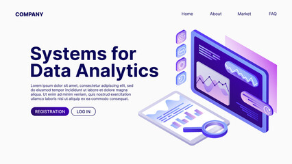 Systems for Data Analytics. Data Analyse. Landing Page Template. Vector illustration