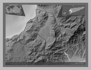 Bobonaro, East Timor. Grayscale. Labelled points of cities
