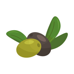 Obraz premium Plants and nutrition concept. Colorful olive symbol flat for web design. Cartoon olive tree, oil and branches with olives isolated vector illustration