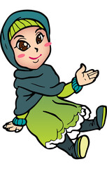 Obraz premium Hijab Niqab jilbab Cute Muslim Girl Character Sitting