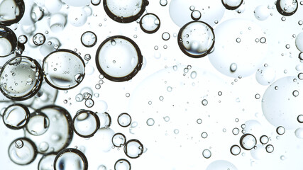 Moving Bubbles on Light Background, macro shot.