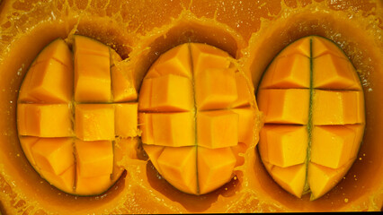 Freeze Motion Shot of Splashing Fresh Mangos