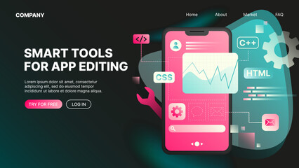 App Editing Tools. Horizontal WebPage Banner. Vector illustration