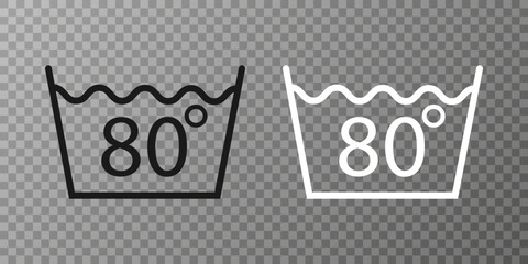Machine wash hot 80, washing icon. Vector illustration, flat design