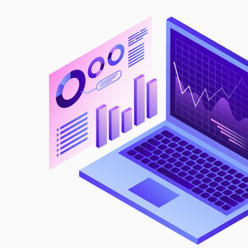 Data Analytics Platform Illustration. Data Analyse. Diagram on Laptop Screen. White Template. Vector illustration
