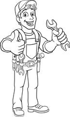 Mechanic Plumber Wrench Spanner Cartoon Handyman