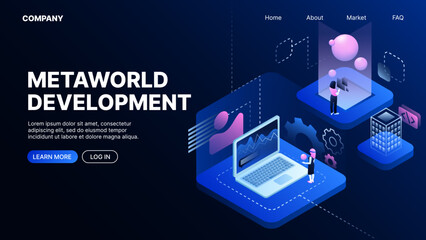 Explore Development. Metaverse. Landing Page Template. Vector illustration
