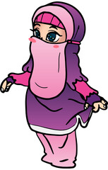 Hijab Niqab jilbab Cute Muslim Girl Character Standing