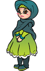 Hijab Niqab jilbab Cute Muslim Girl Character Standing