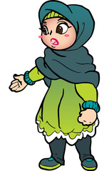 Obraz premium Hijab Niqab jilbab Cute Muslim Girl Character Talking