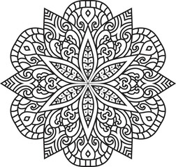 Adult coloring page Mandala.Hand drawn illustration.Oriental mystical pattern.Yoga mandala.Hand drawn illustration