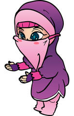 Hijab Niqab jilbab Cute Muslim Girl Character Presenting