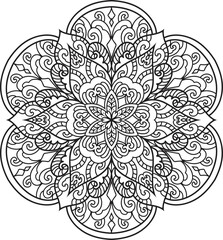 Adult coloring page Mandala.Hand drawn illustration.Oriental mystical pattern.Yoga mandala.Hand drawn illustration