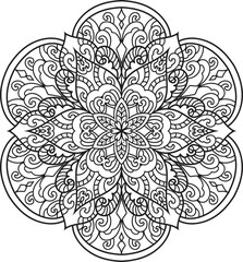 Adult coloring page Mandala.Hand drawn illustration.Oriental mystical pattern.Yoga mandala.Hand drawn illustration