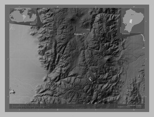 Chimborazo, Ecuador. Grayscale. Labelled points of cities