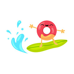 Summer donuts sticker. Beach party element, ice cream, rubber ring, watermelon, tropical cocktail. Vector illustration for swimming pool activities, holiday, leisure, travel concept