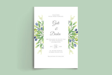 hand drawn watercolor olive branch with leaves wedding invitation - obrazy, fototapety, plakaty