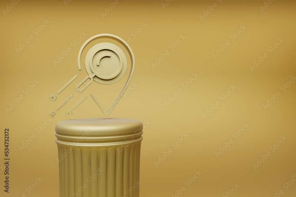 Poster Beautiful abstract illustrations Golden Location symbol icons on a golden column and wonderful background. 3d rendering illustration. Background pattern for design.
