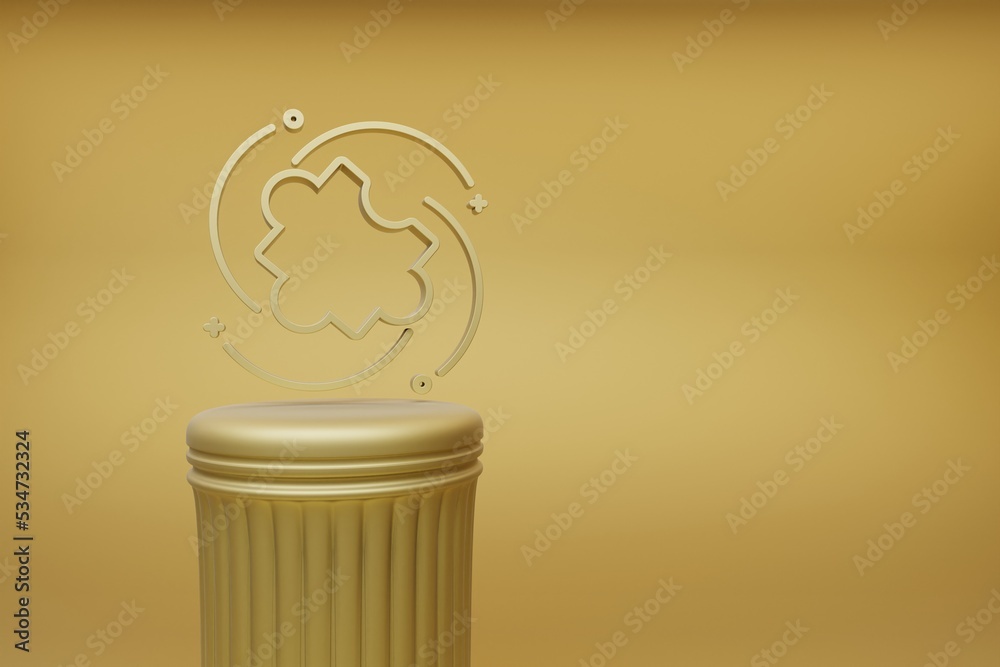 Poster Beautiful abstract illustrations Golden Puzzle symbol icons on a golden column and wonderful background. 3d rendering illustration. Background pattern for design.