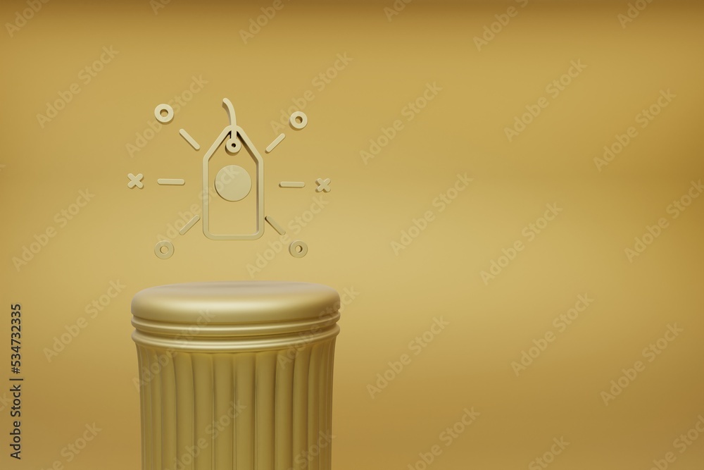 Poster Beautiful abstract illustrations Golden Price Tag symbol icons on a golden column and wonderful background. 3d rendering illustration. Background pattern for design.