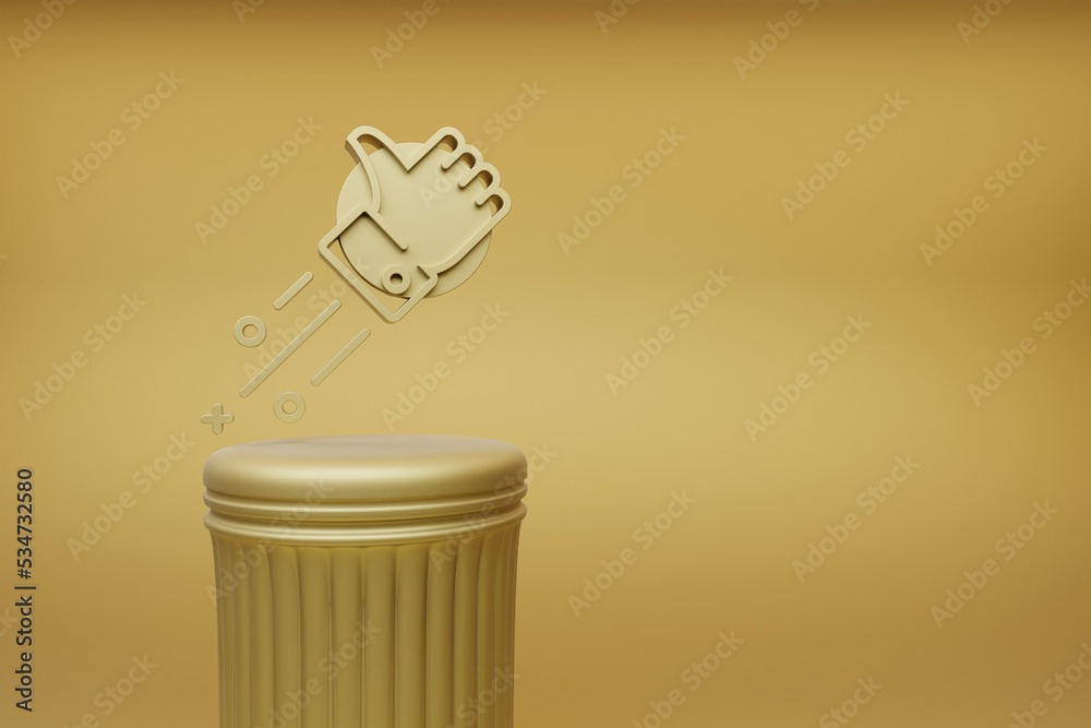 Poster Beautiful abstract illustrations Golden Thumbs Up symbol icons on a golden column and wonderful background. 3d rendering illustration. Background pattern for design.