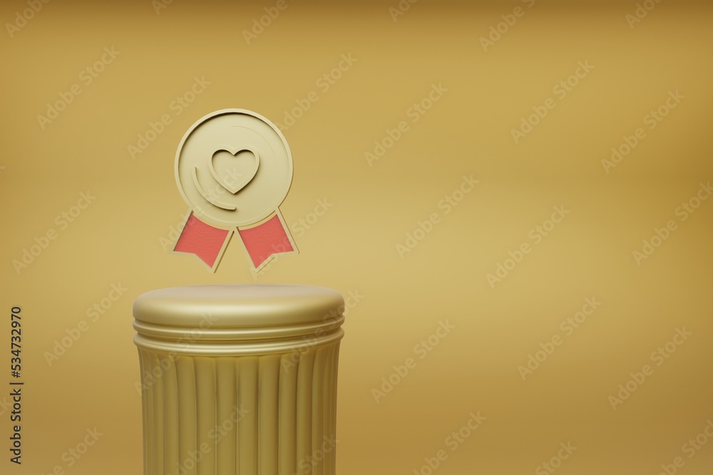 Aufkleber Beautiful abstract illustrations Golden badge heart symbol icons on a golden column and wonderful background. 3d rendering illustration. Background pattern for design.
