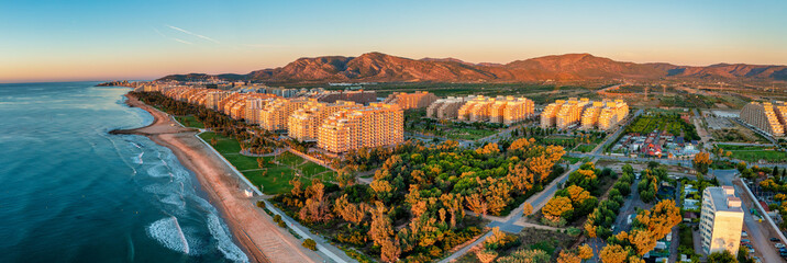 Oropesa del Mar - Marina d'Or Panorama  from the air during sunrise