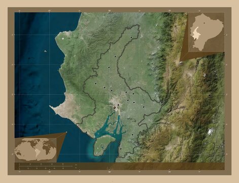 Guayas, Ecuador. Low-res satellite. Major cities