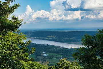Fototapeta na wymiar view to Mekong river from Phou Phanang View Points, Mountain close to Vientiane Laos PDR, South East Asia