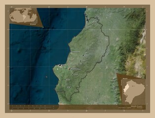 Manabi, Ecuador. Low-res satellite. Labelled points of cities