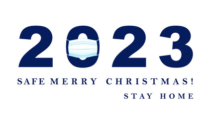 Happy New Year 2023. 2023 with a protective face mask. Christmas, new year's day during pandemic coronavirus,Langya, henipavirus, LayV, marburg, nipah, monkeypox. Safe New Years celebrations.