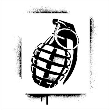 Hand grenade silhouette. Spray graffiti stencil. 

