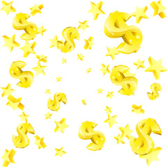 Money jackpot gold dollar signs and stars flying design