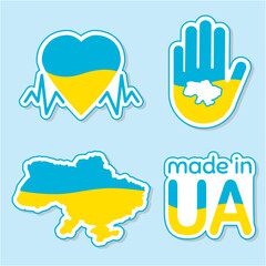 Ukrainian symbols set icons stickers stop war in ukraine 