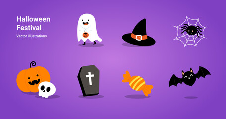 Happy Halloween pumpkins. design for invitation halloween party or halloween festival. Vector illustration