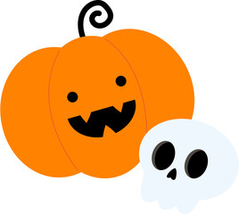 Pumpkin and Skull Halloween Festival Cartoon Flat illustration