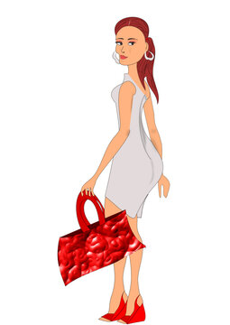 fashion girl with bag illustraton.Female model with bag vector image.