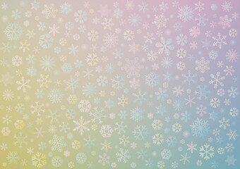 Various snowflakes with pastel colors blurred background.