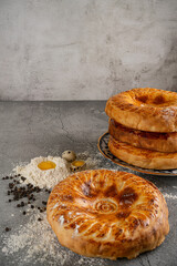 pita bread on a gray background. flatley