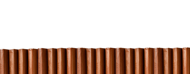 horizontal banner with book spines border decoration and text space, isolated on a white background