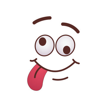 Trendy funny face flat picture. Cartoon comic cute caricature characters with eyes and mouth isolated on white background vector