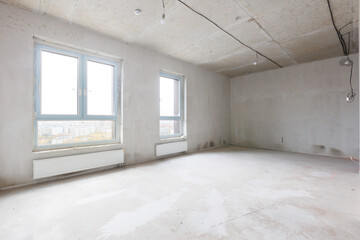 interior of the apartment without decoration in gray colors
