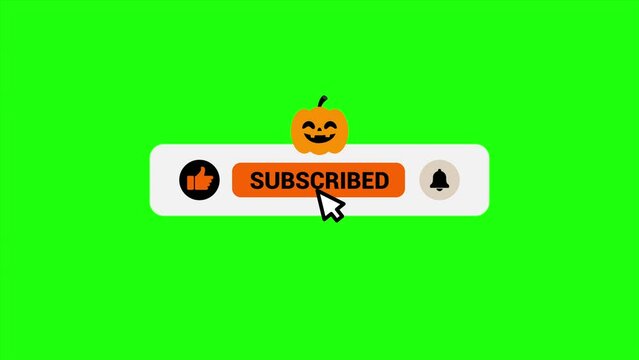 4K Halloween Subscribe button animation isolated on green screen background. subscribe button with effect bats flying