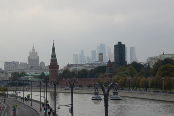 Moscow embankment, business center and the Kremlin